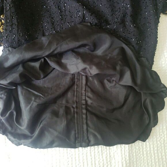 VTG Lourence Kazar Top Blouse Short Sleeves Black Gold Fully Sequins Lined Sz XL - Picture 6 of 15